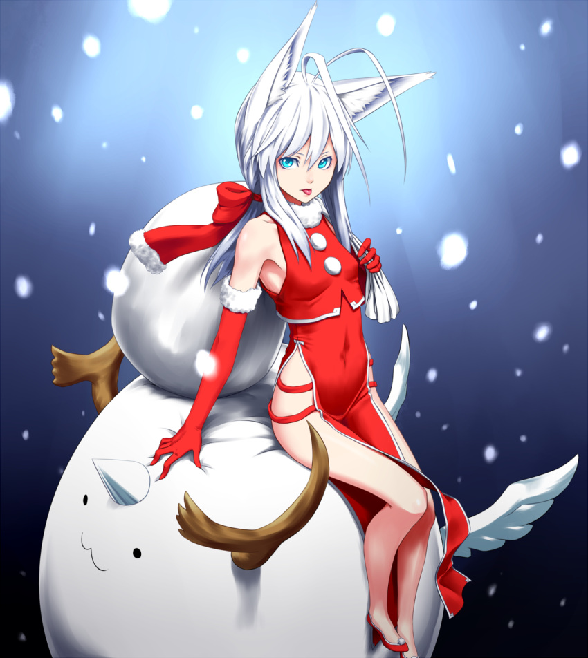 blue_eyes, china_dress, chinese_clothes, christmas, fox_ears, highres, kenntairui, kentairui