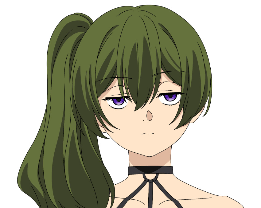 1girl, green_hair, highres, long_hair, looking_at_viewer, quelcom, side_ponytail, simple_background