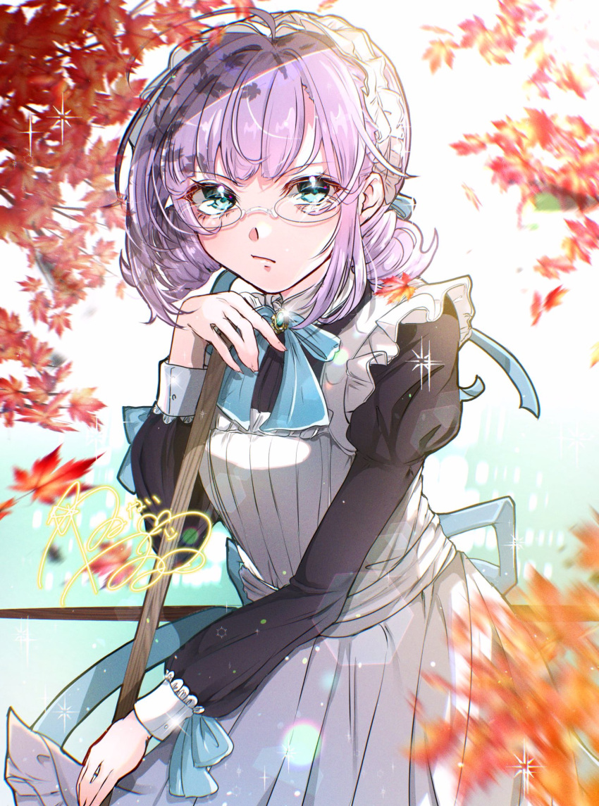 alternate_costume, apron, back_bow, bow, bowtie, drill_hair, enmaided, frilled_apron