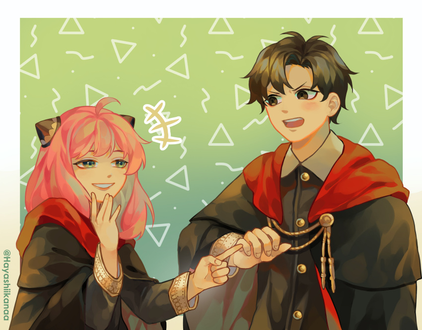 +++, 1boy, 1girl, absurdres, ahoge, anya_(spy_x_family), brown_eyes, brown_hair