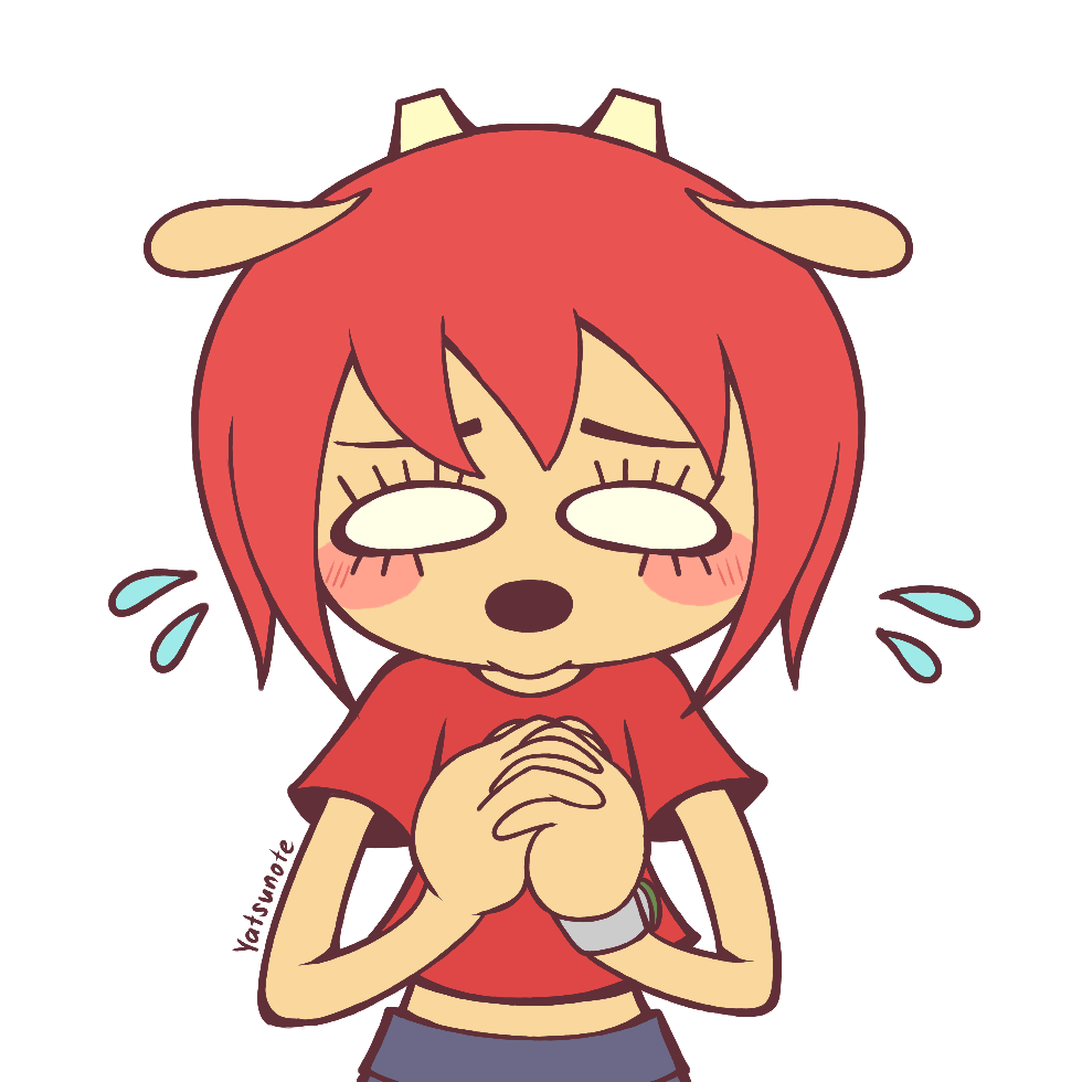 1girl, animal_ears, animal_nose, blank_eyes, blue_pants, blush_stickers, flying_sweatdrops, furry