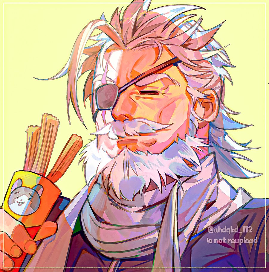 1boy, ahdqkd_112, beard, bergard_zeman, churro, closed_eyes, commentary, eiyuu_densetsu