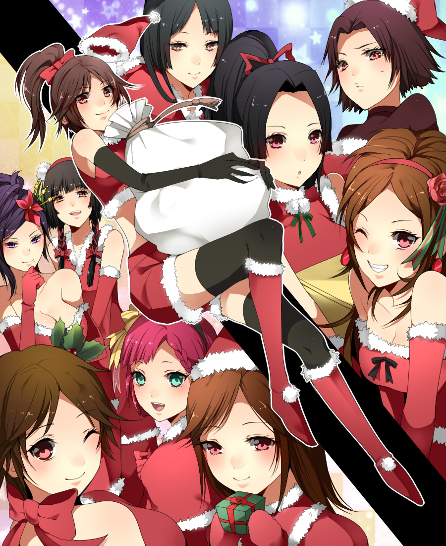 bad_id, black_legwear, black_thighhighs, hat, komekei, long_hair, multiple_girls, ponytail