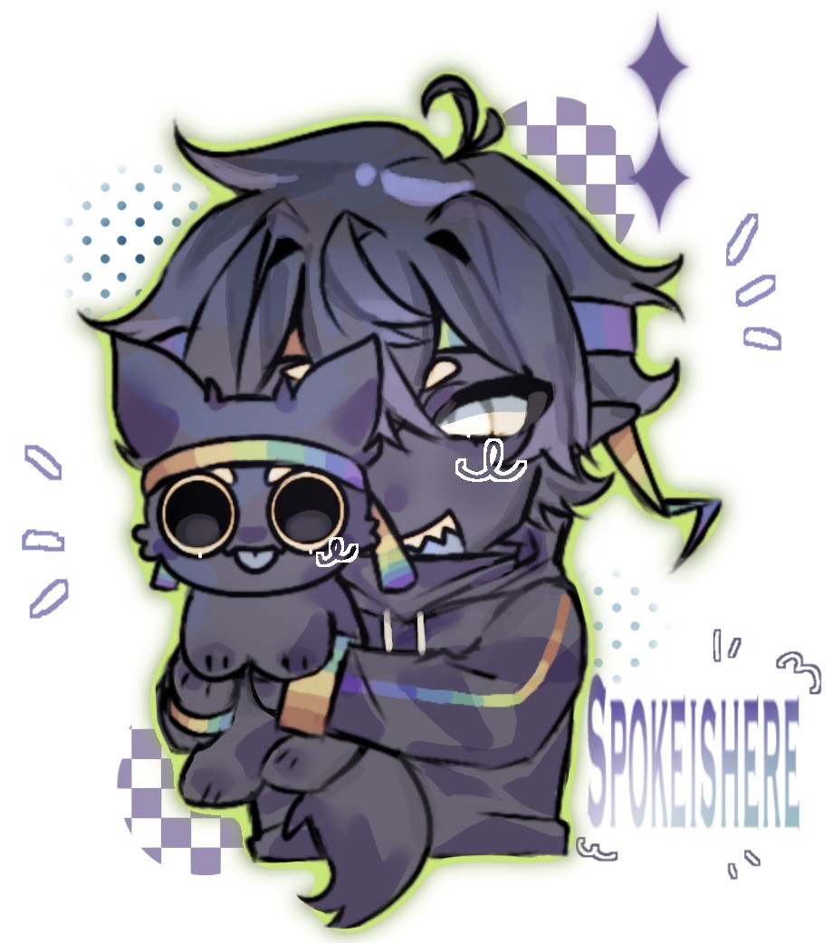 1boy, ahoge, animalization, animification, black_hair, black_skin, candle26903, character_name