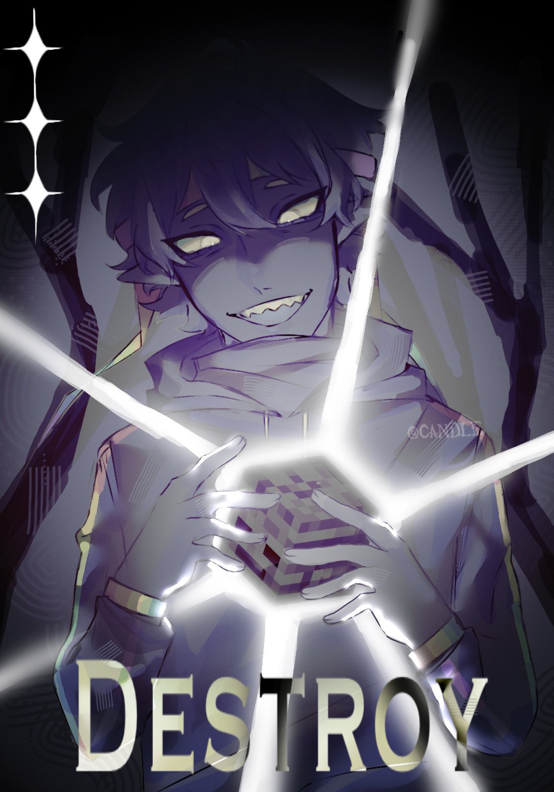 1boy, animification, black_hair, black_skin, block_(minecraft), candle26903, chinese_commentary, colored_skin