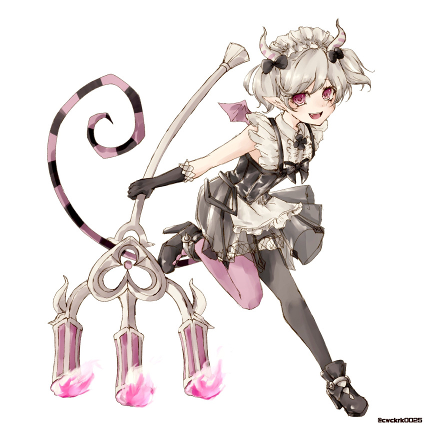 1girl, :d, arianne_the_labrynth_servant, asymmetrical_legwear, black_footwear, black_gloves, candlestand, center_frills