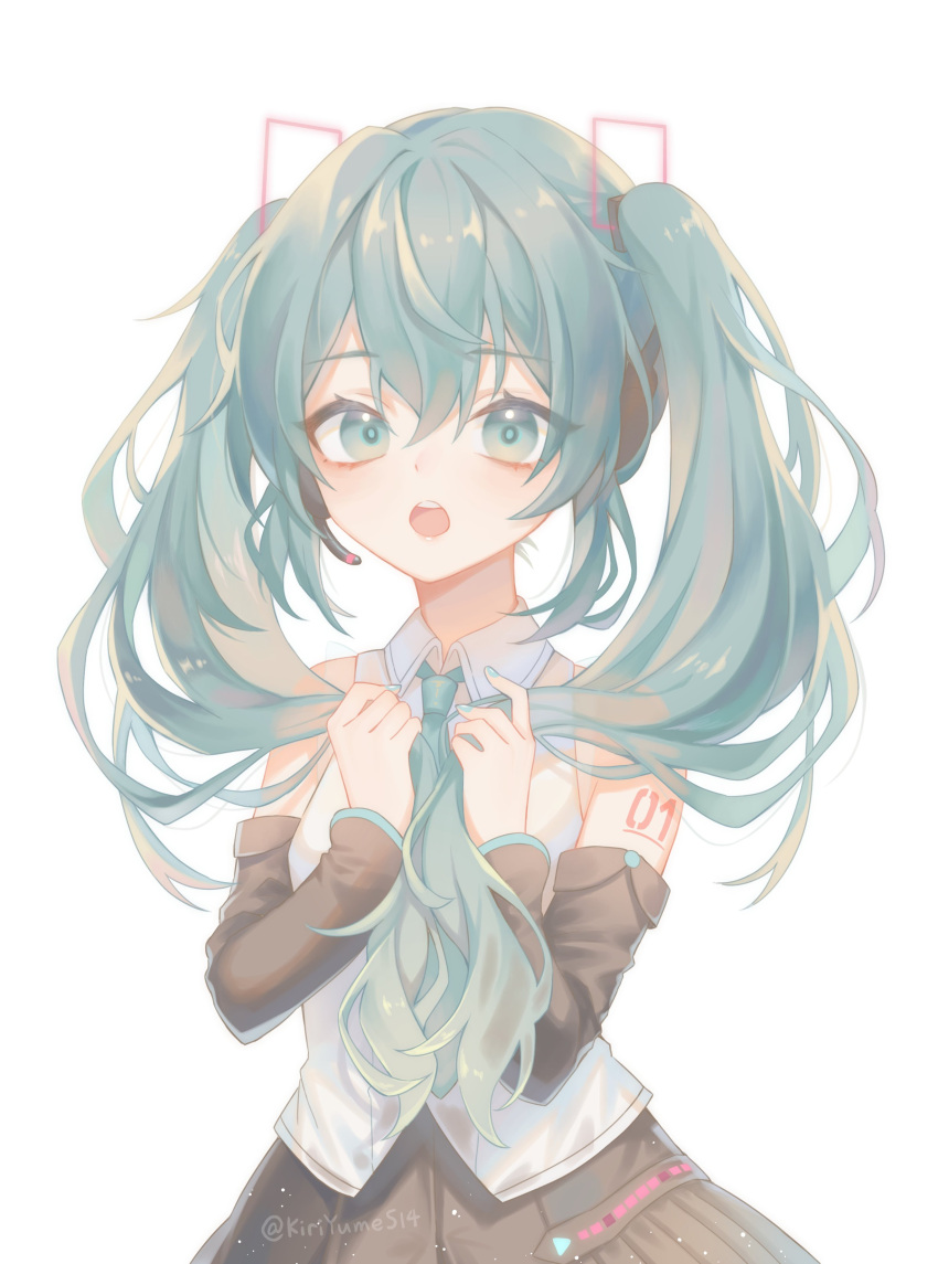 1girl, :o, absurdres, aqua_eyes, aqua_hair, aqua_nails, aqua_necktie, artist_name