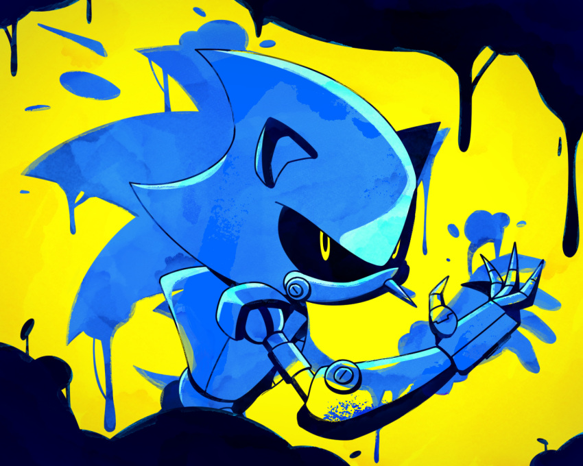 black_sclera, colored_sclera, different_shadow, leaf--storm, metal_sonic, robot, solo, sonic_(series)