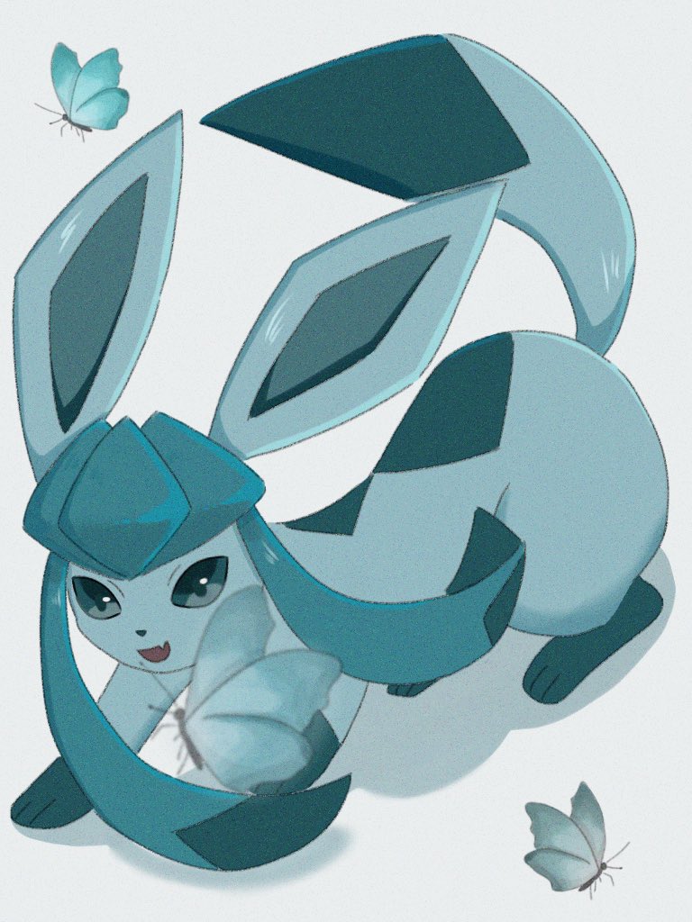 animal_focus, blue_eyes, blue_hair, bug, butterfly, fang, glaceon, long_hair