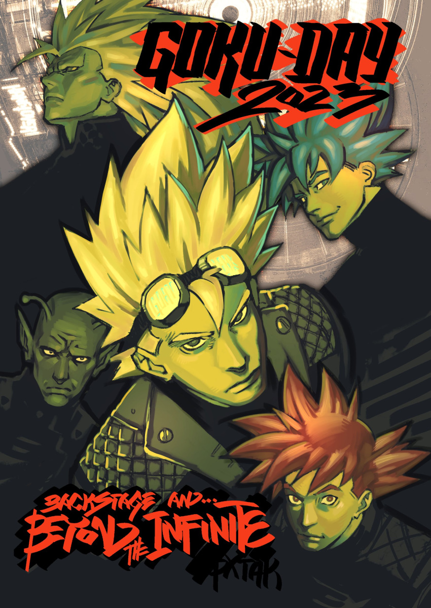 2023, 5boys, absurdres, album_cover_redraw, alternate_costume, antennae, big_hair, black_jacket