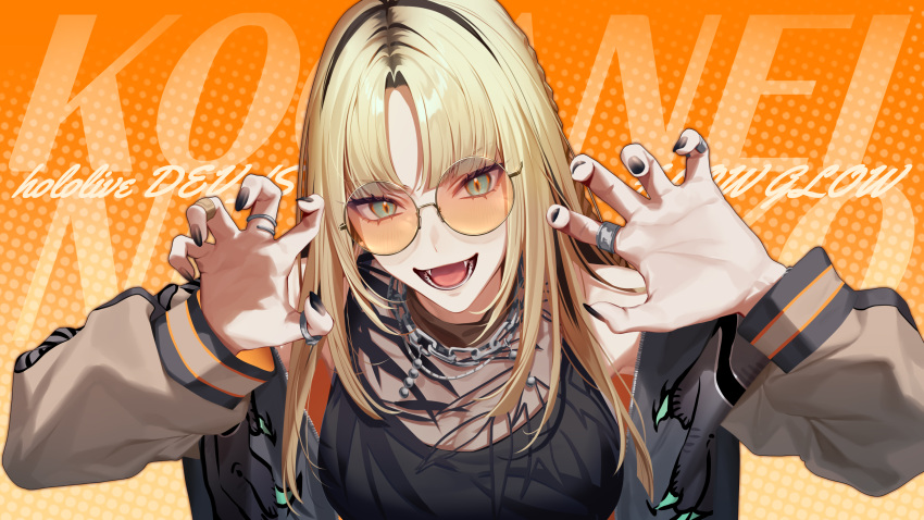 13_(bbr584607091), 1girl, absurdres, black_hair, black_nails, black_tank_top, blonde_hair, bra_over_clothes