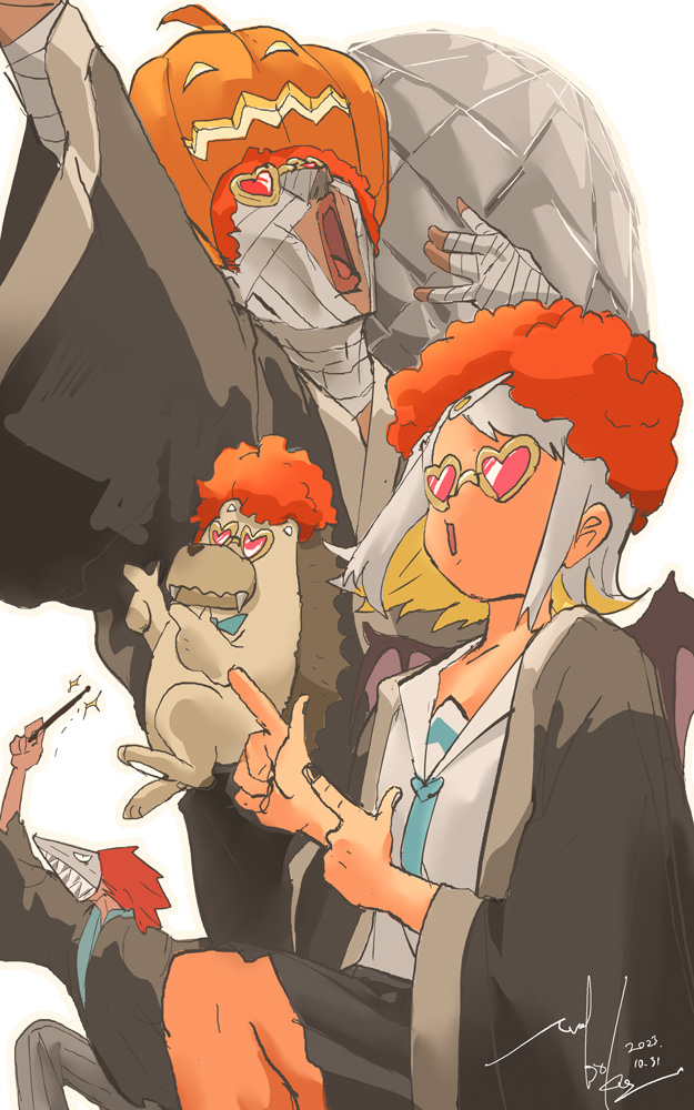 1girl, 2023, 3boys, afro, afro_samurai_(zutomayo), afro_samurai_(zutomayo)_(cosplay), aqua_bow, aqua_bowtie