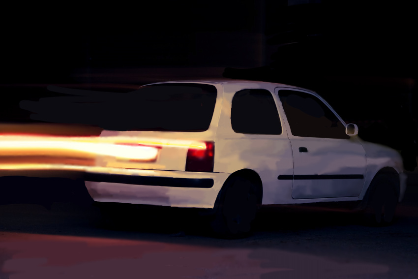absurdres, car, highres, motor_vehicle, night, nissan, nissan_march, nissan_micra