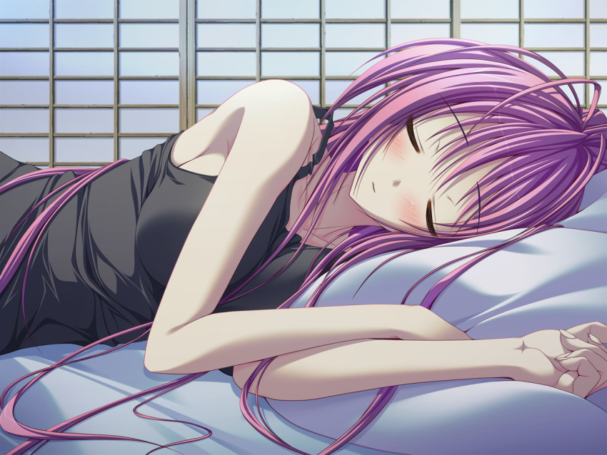 bed, game_cg, hoshizora_e_kakaru_hashi, naturalton, purple_hair, sakai_hina