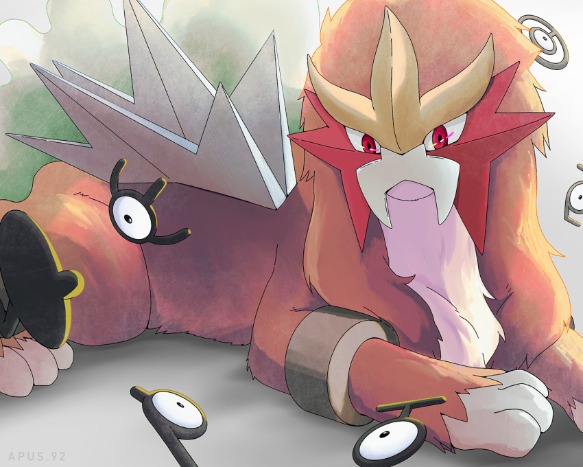 apus_92, brown_fur, commentary_request, entei, eye_trail, highres, light_trail, looking_down