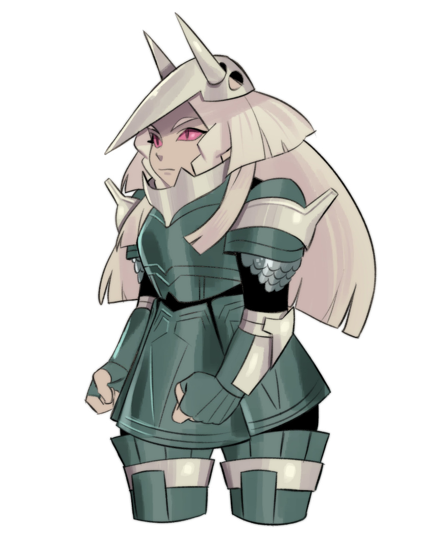 1girl, absurdres, aggron, alternate_color, armor, armored_dress, black_bodysuit, bodysuit
