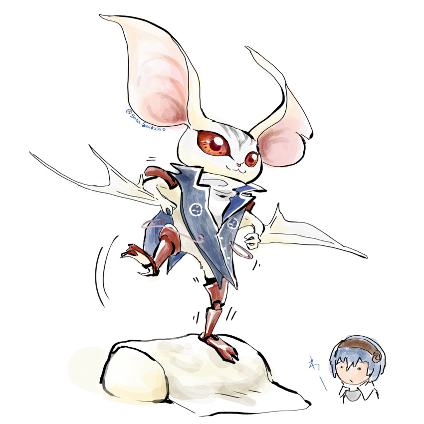 2boys, :3, bat_boy, bat_wings, blue_hair, blue_vest, boots, coat