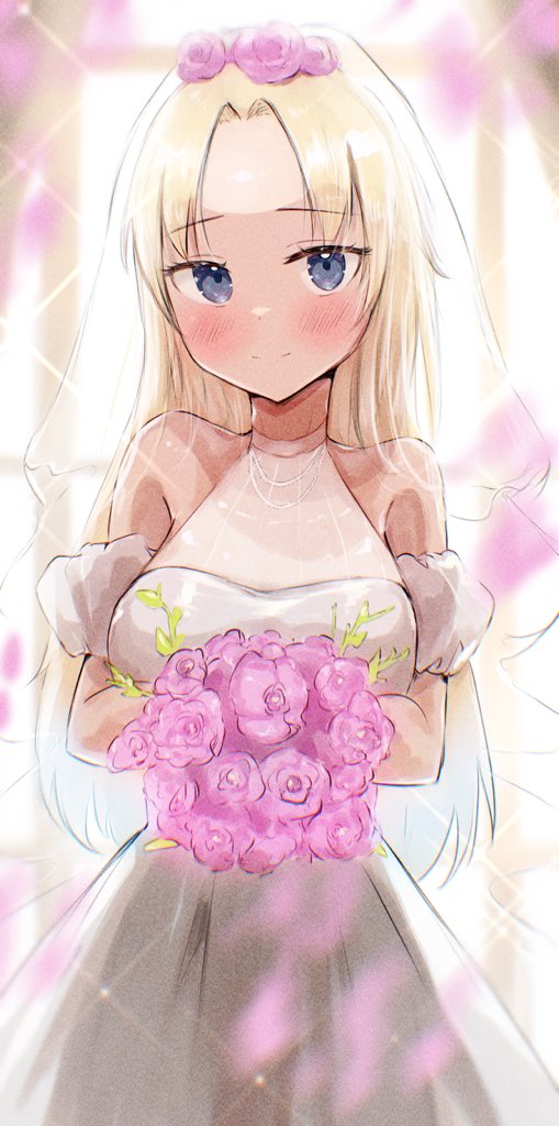 1girl, alternate_costume, armpit_crease, blonde_hair, blue_eyes, blue_hair, blurry, blurry_background