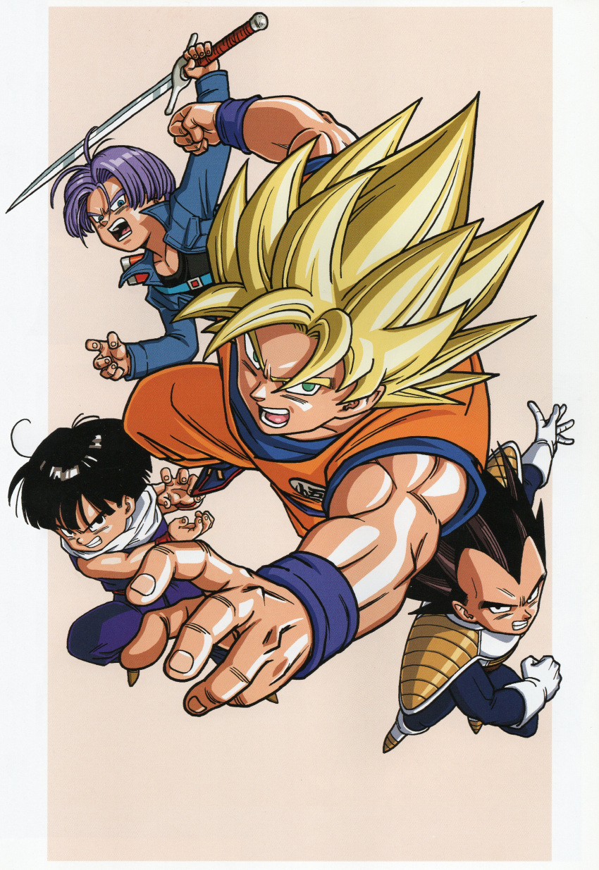 4boys, absurdres, armor, artist_collaboration, black_hair, black_shirt, blonde_hair, blue_bodysuit