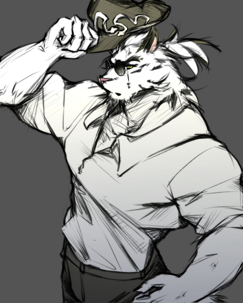 1boy, animal_ears, black_pants, claws, dislyte, english_commentary, furry, furry_male