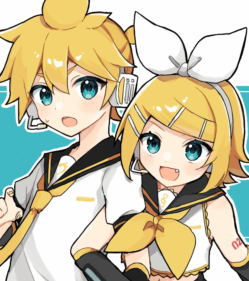 1boy, 1girl, :d, akikan_sabago, aqua_background, aqua_eyes, arm_hug, arm_tattoo