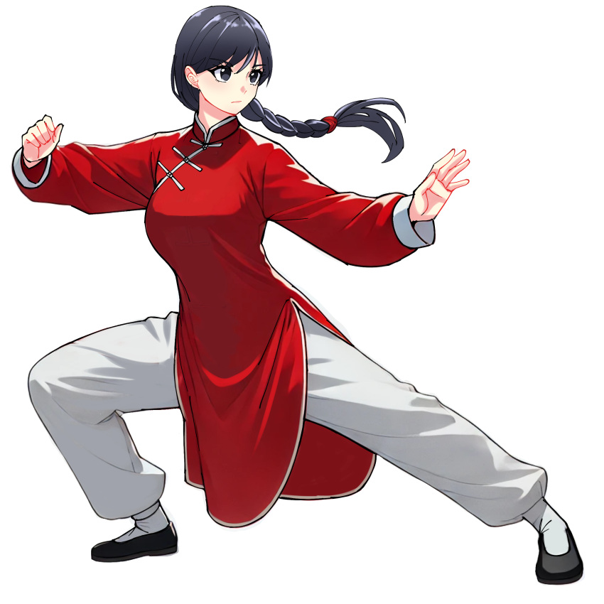 1girl, absurdres, black_hair, changpao, china_dress, chinese_clothes, dress, fighting