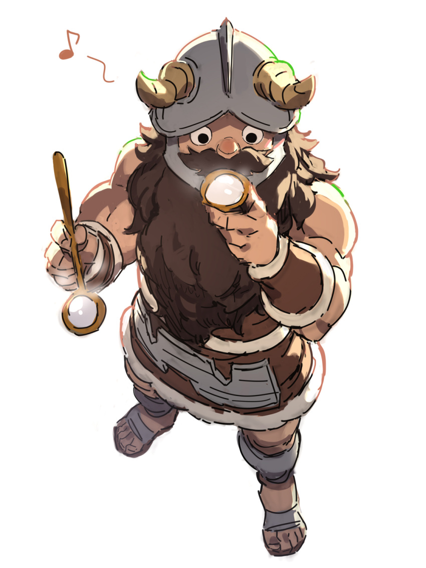 1boy, beard, bracer, cup, dungeon_meshi, english_commentary, facial_hair, facial_mark