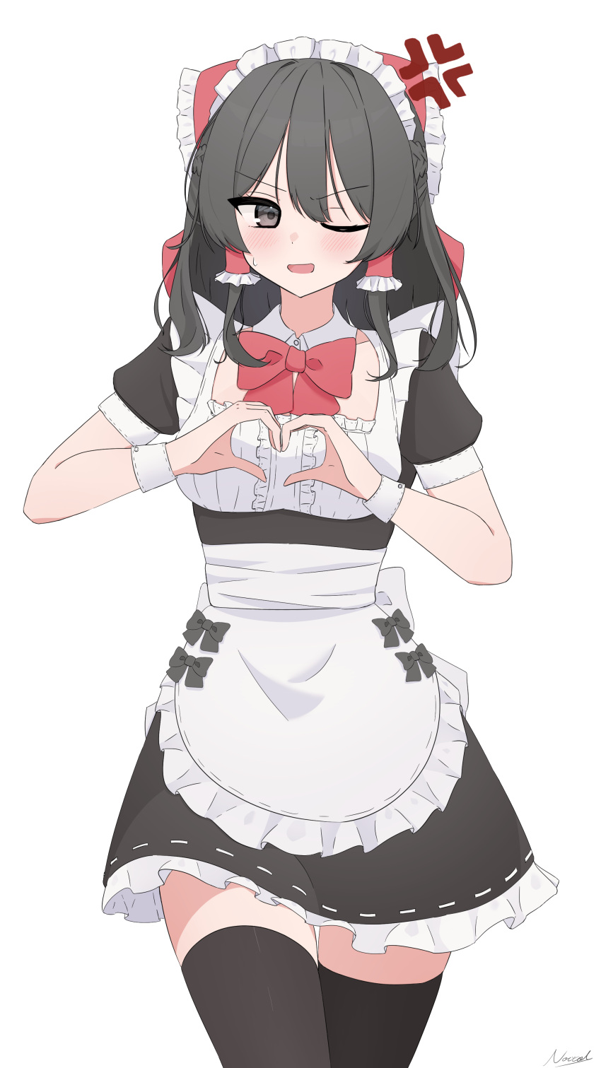 1girl, absurdres, alternate_costume, anger_vein, angry, apron, black_eyes, black_hair