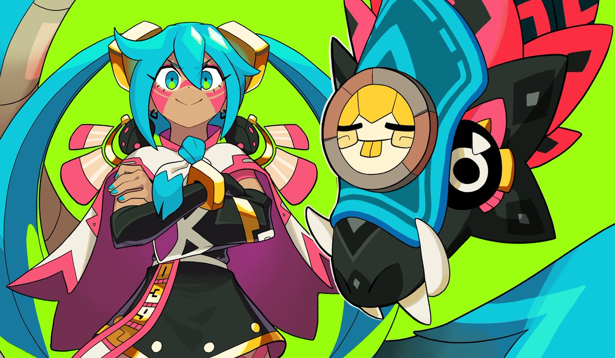 1girl, aqua_eyes, aqua_hair, aqua_nails, aztec_mythology, black_dress, black_sleeves, cape