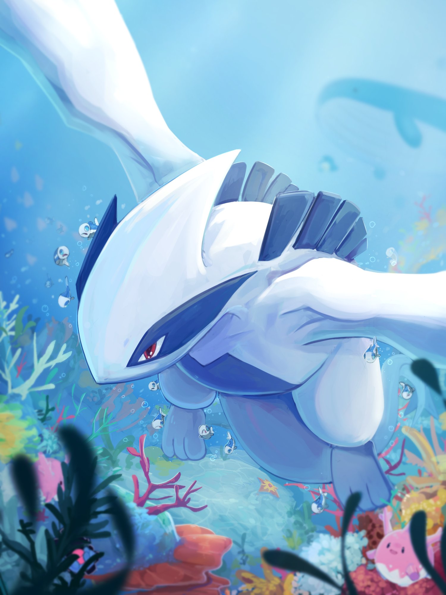chufflepop, colored_skin, coral, corsola, highres, lugia, multicolored_skin, no_humans