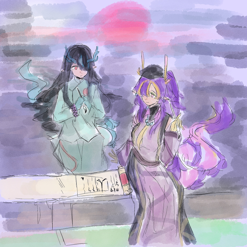 age_difference, aged_down, aqua_horns, arknights, bead_bracelet, beads, bracelet, calligraphy