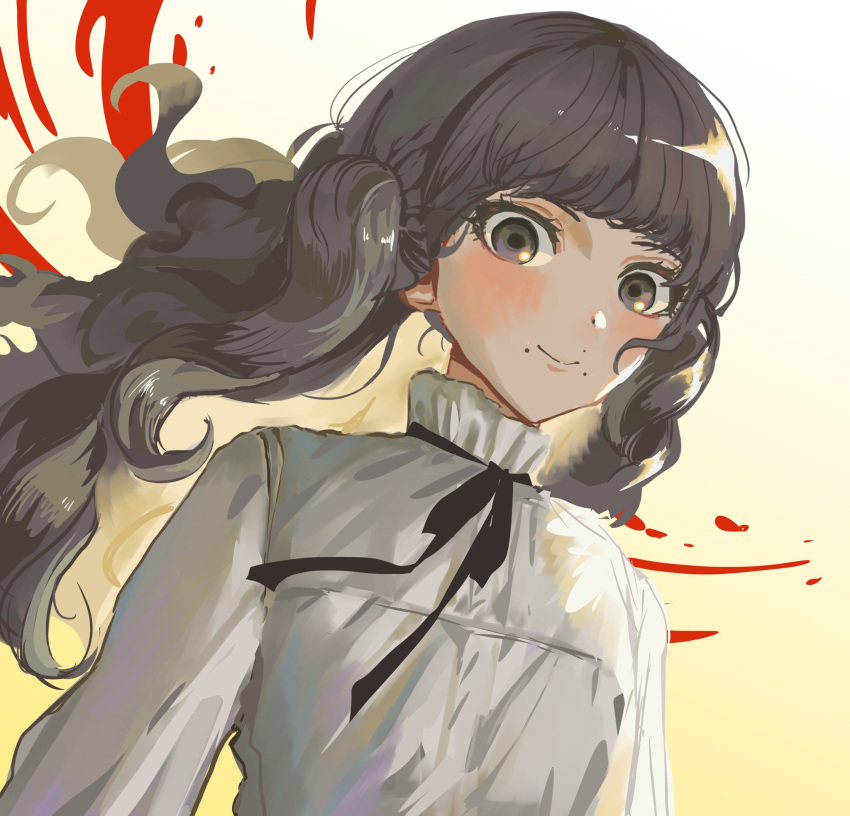 1girl, black_ribbon, blonde_hair, brown_eyes, brown_hair, chira_fh, closed_mouth, fear_&amp;_hunger_(series)