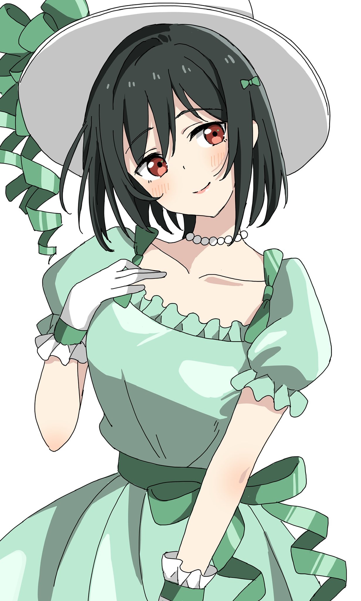 1girl, bien_(djpwjd1), black_hair, blush, breasts, closed_mouth, collarbone, commentary