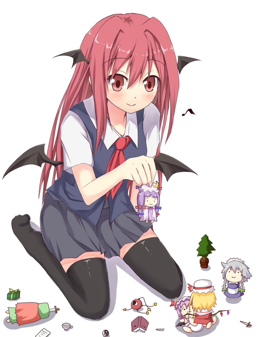 :3, bad_id, bat_wings, black_legwear, blonde_hair, blush, book, character_doll