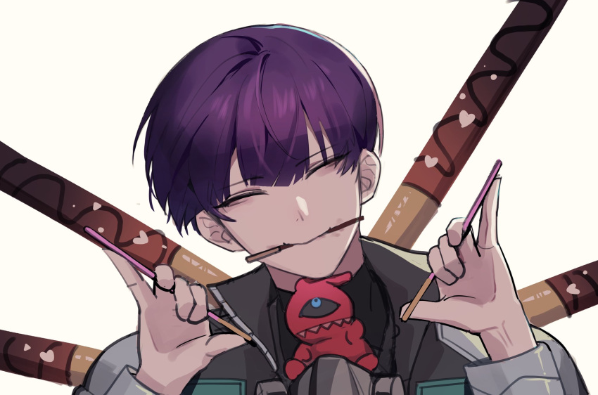 1boy, closed_eyes, food, highres, holding, holding_food, hoshina_soshiro, hosi_224