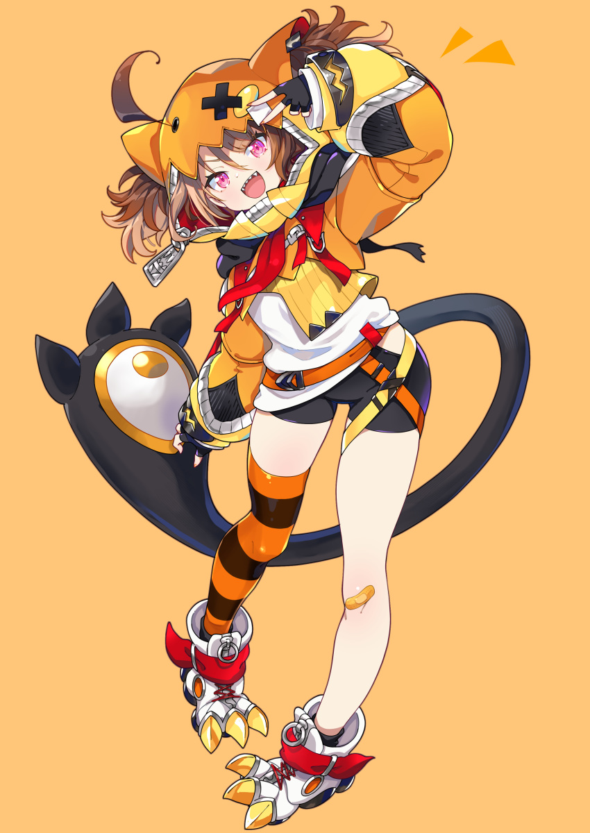 absurdres, ahoge, akitsu_mikami, bike_shorts, gigi_murin, gigi_murin_(1st_costume), hair_through_hood, highres