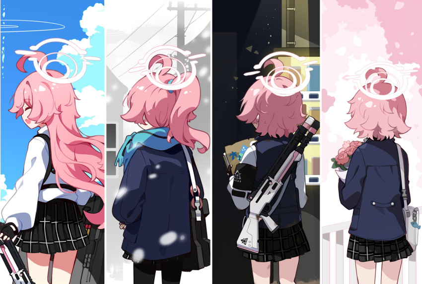 1girl, armband, bag, black_pantyhose, black_skirt, black_vest, blue_archive, blue_scarf
