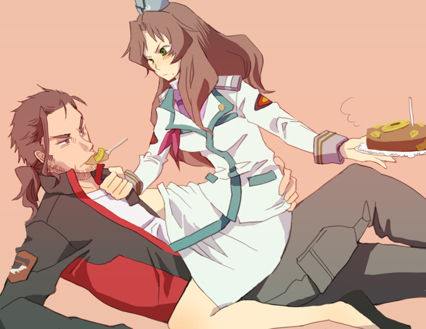 1girl, angry, ass, ass_grab, blush, brown_hair, cake, catherine_glass