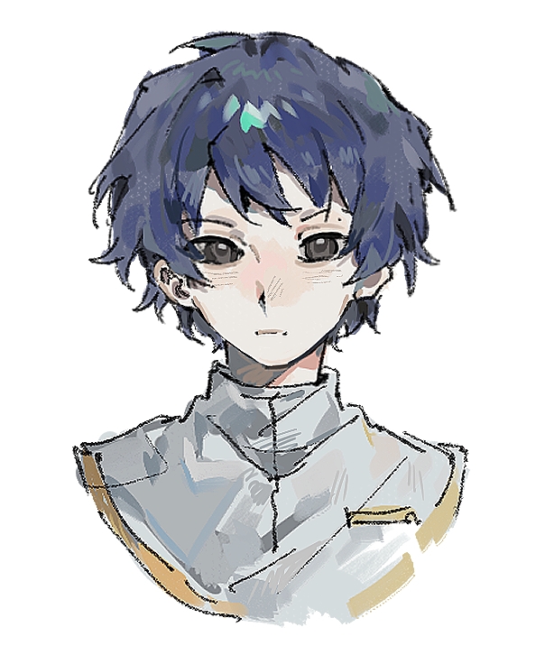 1boy, black_eyes, blue_hair, chinese_commentary, closed_mouth, commentary_request, cropped_shoulders, dark_blue_hair, expressionless, finwell, jacket, looking_at_viewer, male_focus, saibou_shinkyoku, short_hair, simple_background, single_hair_intake, solo, straight-on, utsugi_noriyuki, white_background, white_jacket