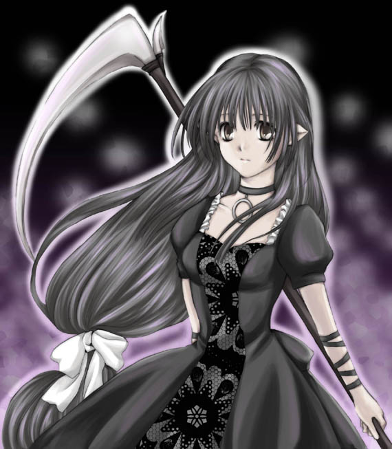 black_dress, black_hair, brown_eyes, choker, cop:time_stranger_kyoko, dress, expressionless, kitamura_yuuka