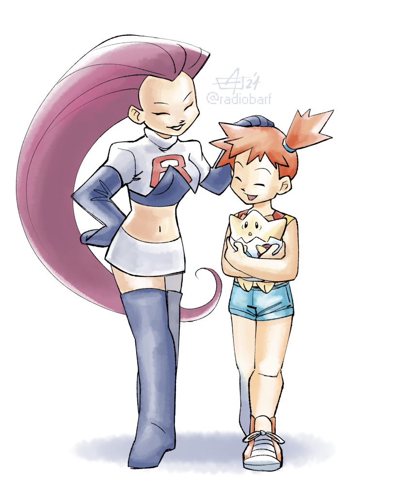absurdres, boots, closed_eyes, denim, denim_shorts, hand_on_another's_head, highres, holding