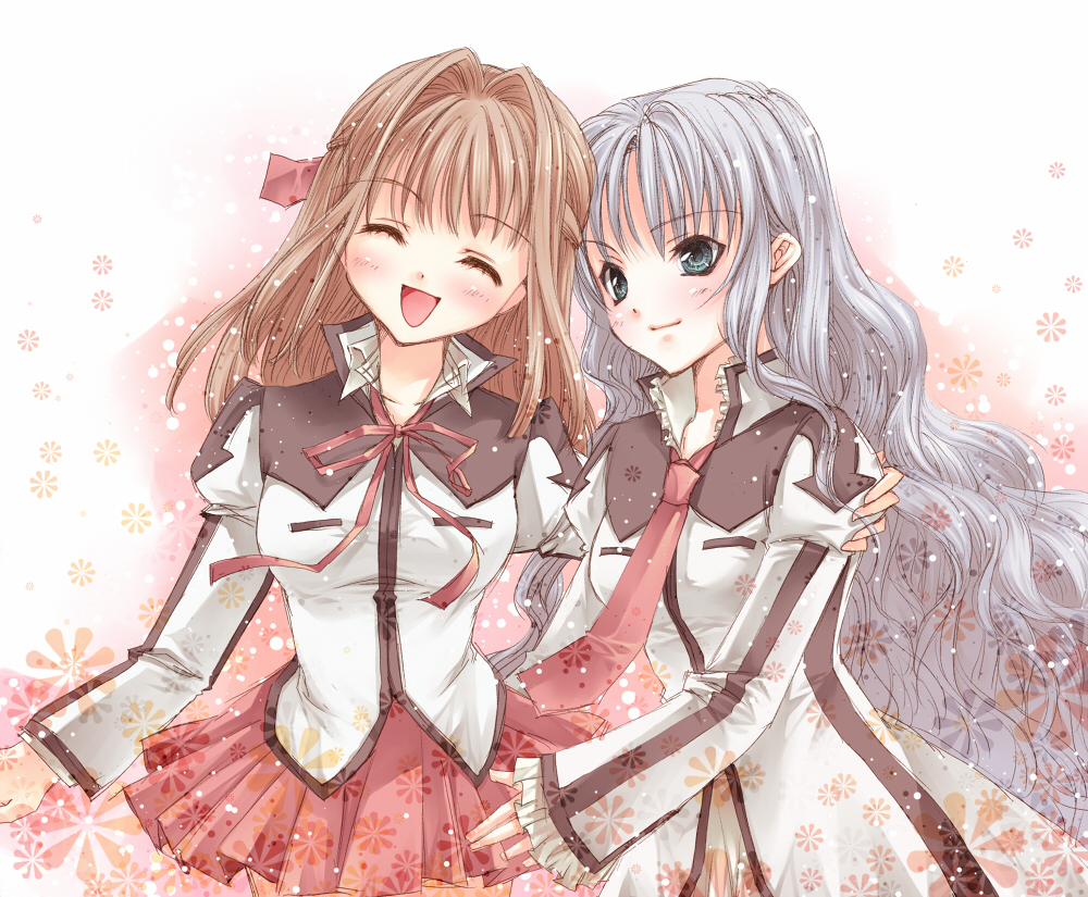 amamiya_ushio, closed_eyes, eyes_closed, friends, long_hair, multiple_girls, necktie, otomiya_haine