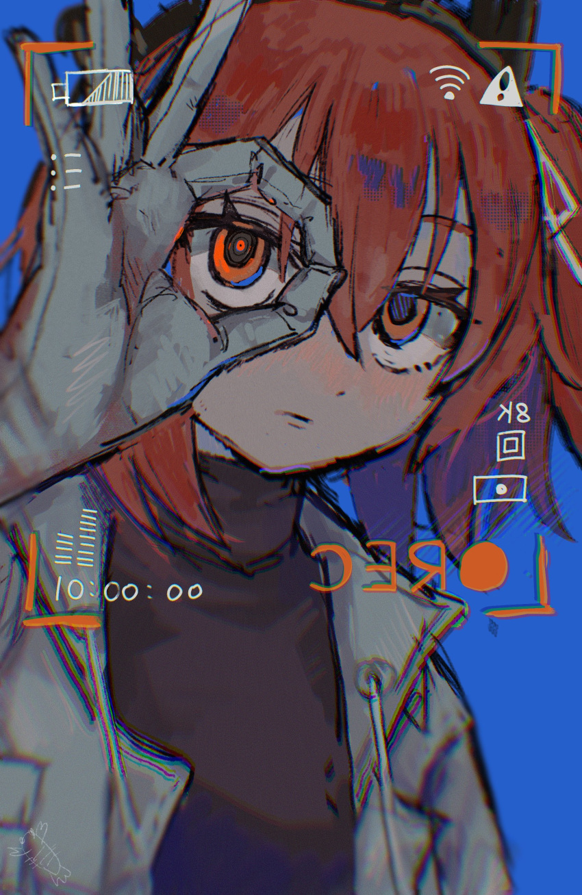 1girl, a.i._voice, absurdres, adachi_rei, android, artificial_eye, battery_indicator, black_shirt