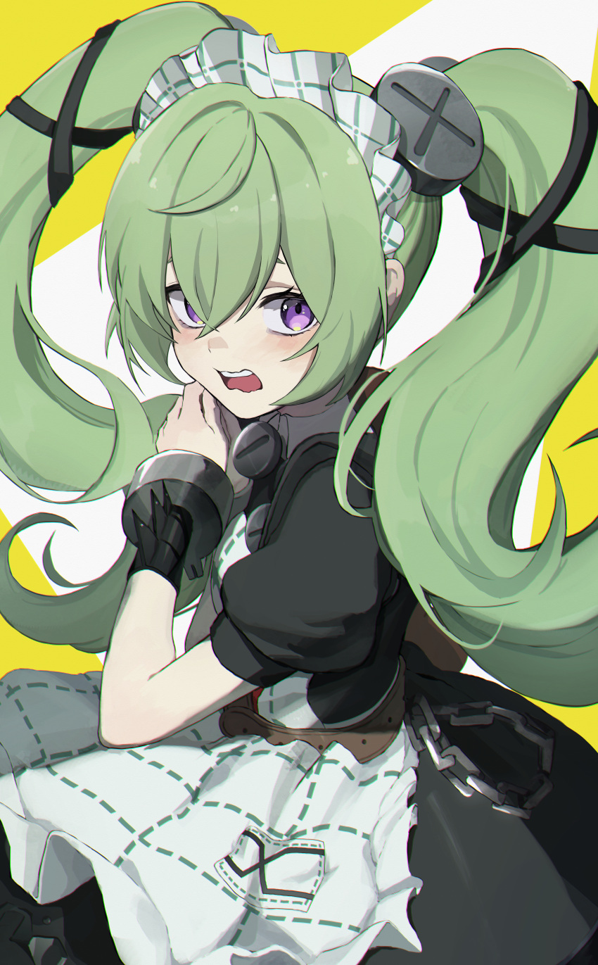 1girl, 99noe_honoka, absurdres, apron, black_dress, blush, commentary, corin_wickes