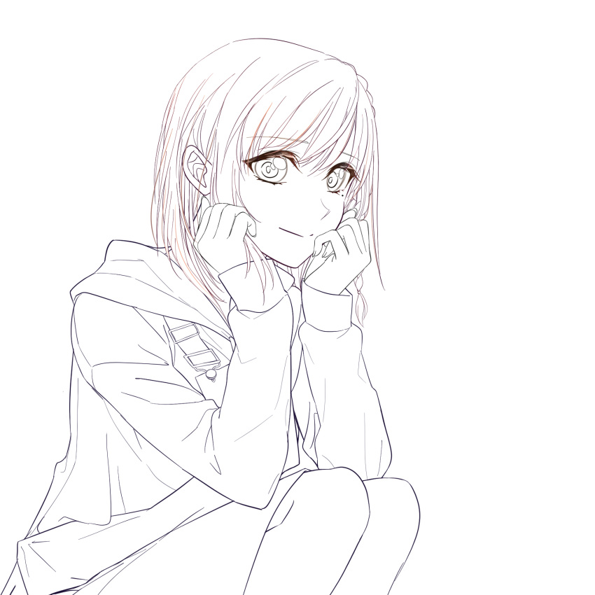 1girl, aegis_zan, animification, apron, closed_mouth, commentary, feet_out_of_frame, greyscale