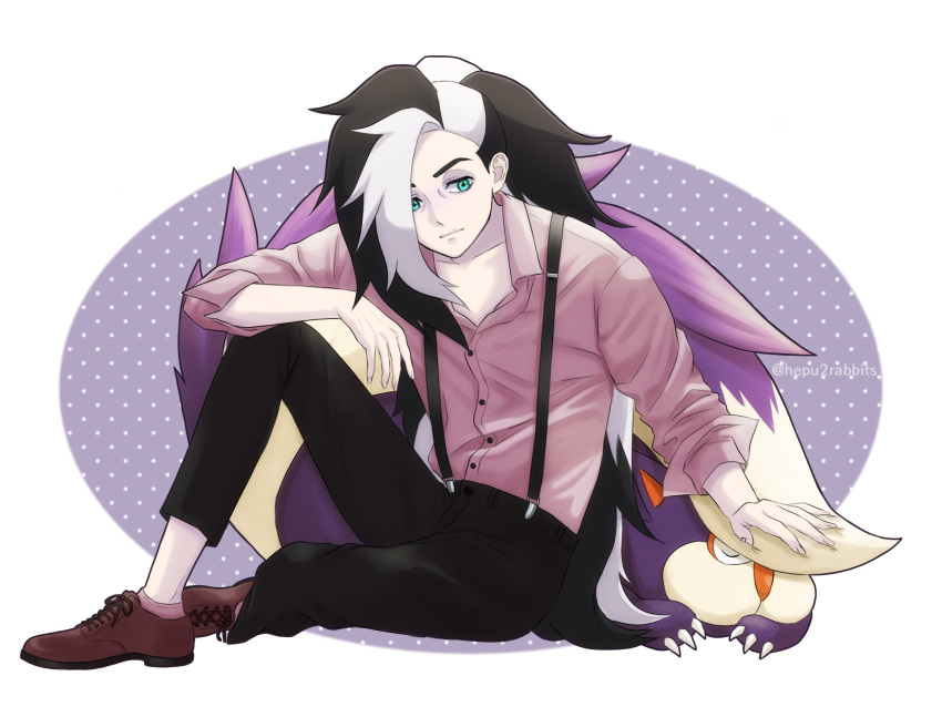 1boy, alternate_costume, black_hair, black_pants, brown_footwear, buttons, closed_mouth, collarbone