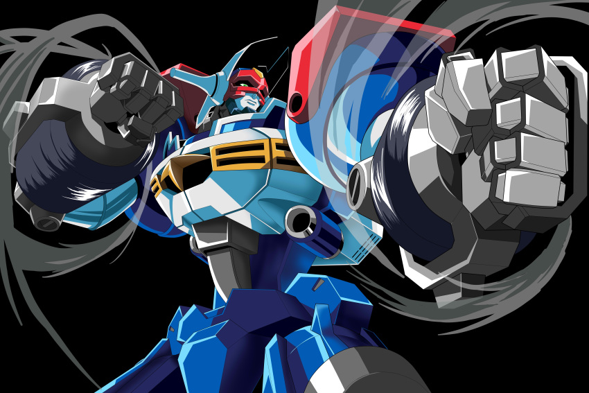 absurdres, black_background, clenched_hands, dendou, fighting_stance, gear_senshi_dendou, highres, kds_(0049)