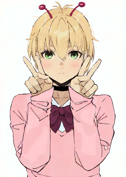 1girl, alien, antennae, ayase_momo, ayase_momo_(cosplay), bamora_(dandadan), black_choker, blonde_hair
