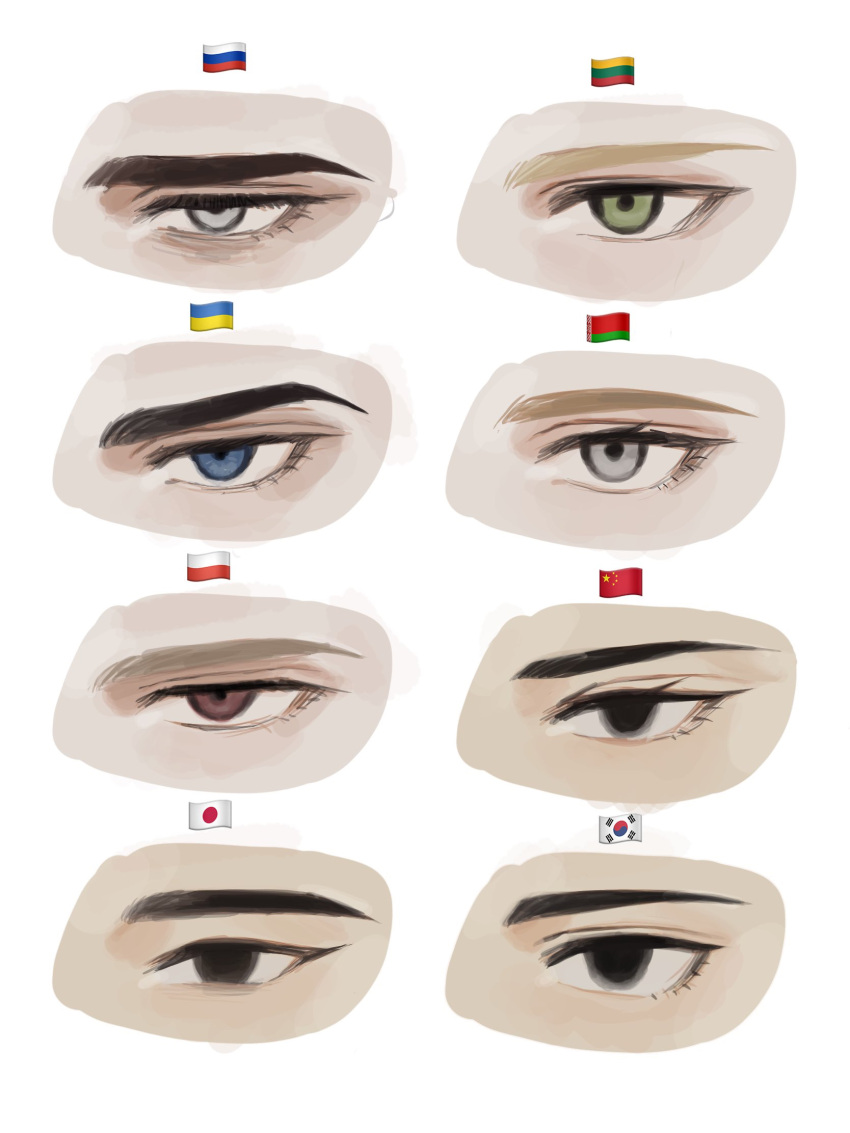 6+boys, belarus_(saboten92), belarusian_flag, black_eyes, blue_eyes, brown_eyes, china_(saboten92), eye_focus