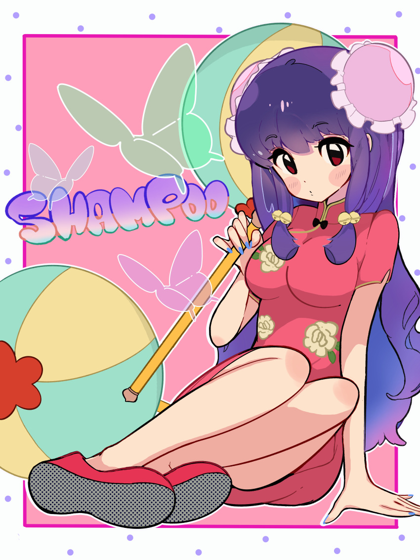 1girl, absurdres, bell, blue_nails, blush_stickers, breasts, bug, bun_cover